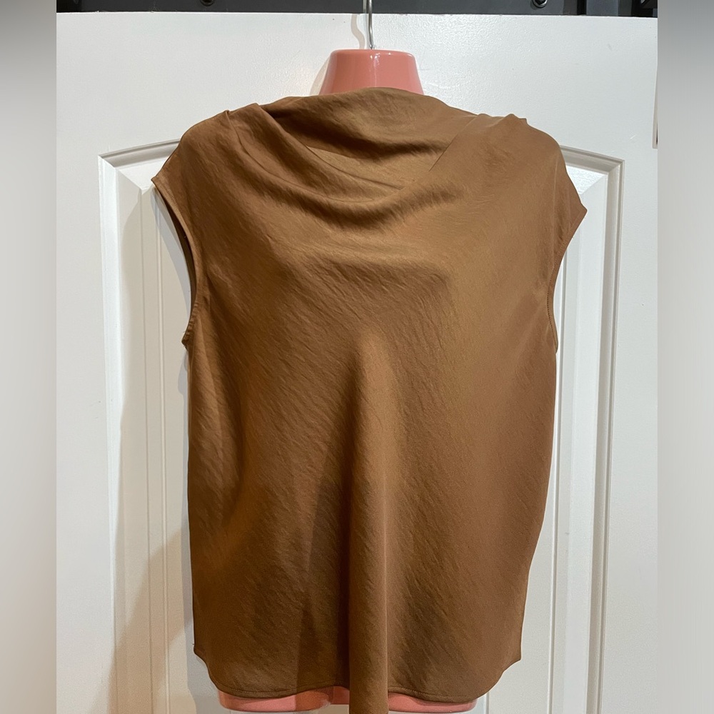 NWT LOFT Petite Small Brown Cowl Neck shell blouse